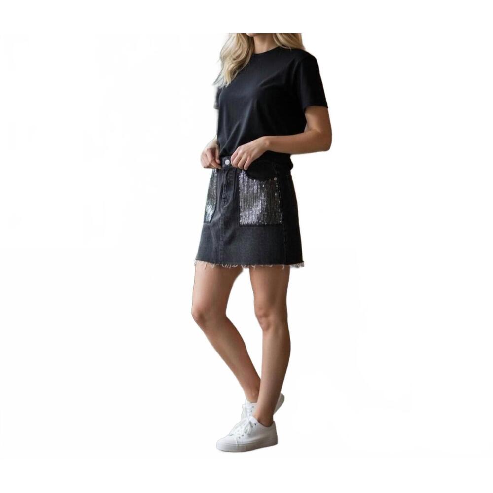 NEW LUCKY BRAND sequin pocket denim skirt in black - Picture 1 of 2